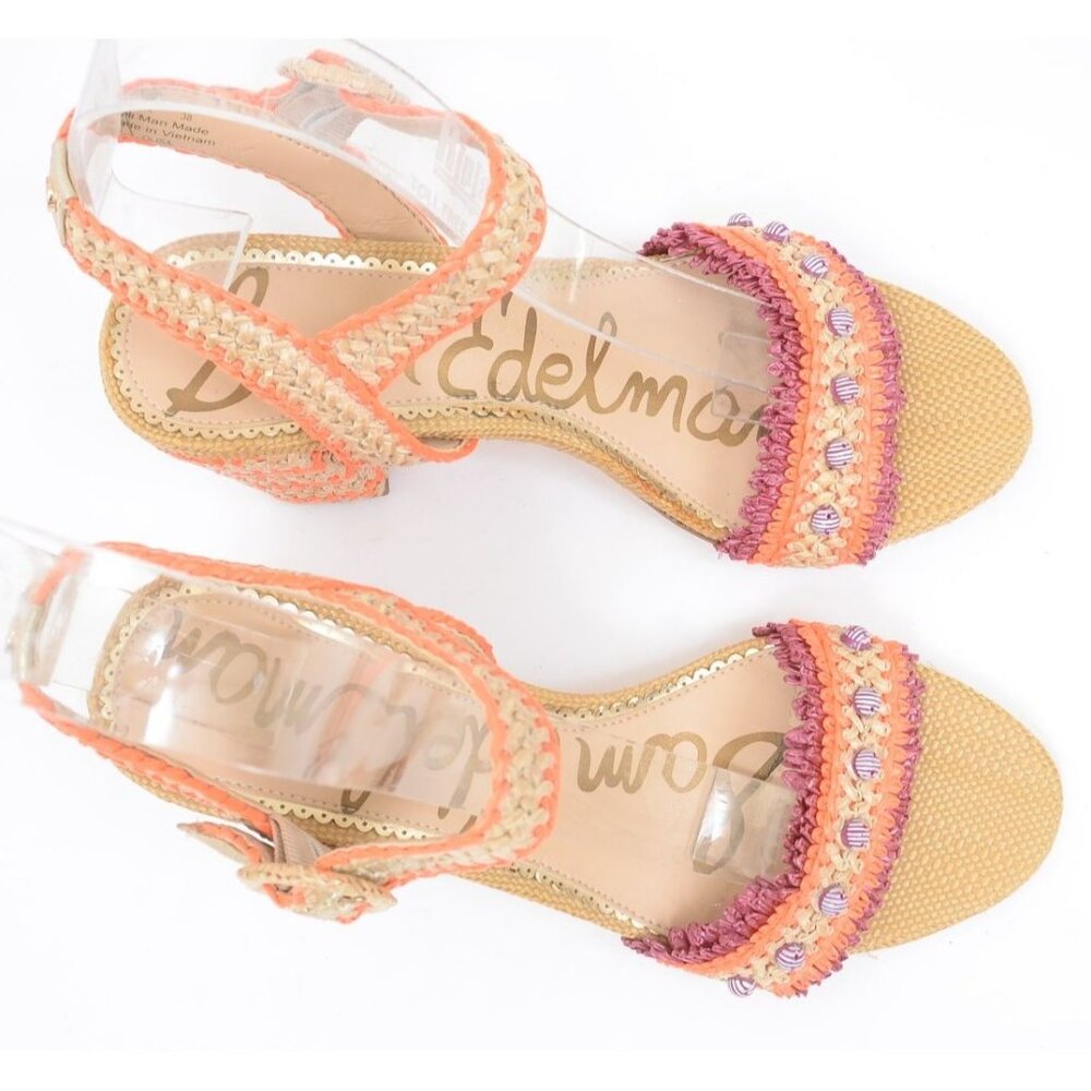 Sam Edelman Olisa Beaded Orange Raffia Chunky Heels Anklet Women's 8 Wide - Picture 5 of 12